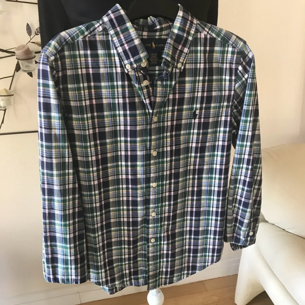 Ralph Lauren Polo 100% cotton Plaid Button Down Shirt Boys size Large (14-16)
